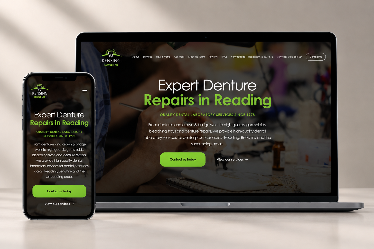Kensing Dental Lab website by Sites By Jack