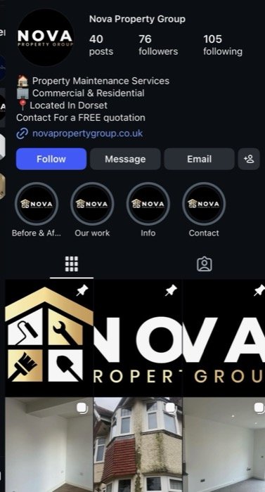 Example Instagram profile Nova Property Group